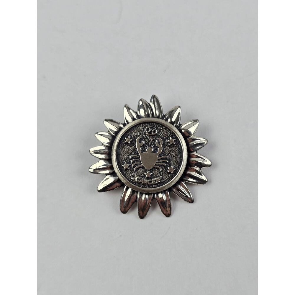 Vintage BEAU Sterling Silver Cancer Crab Zodiac Sign Flower Pin Brooch